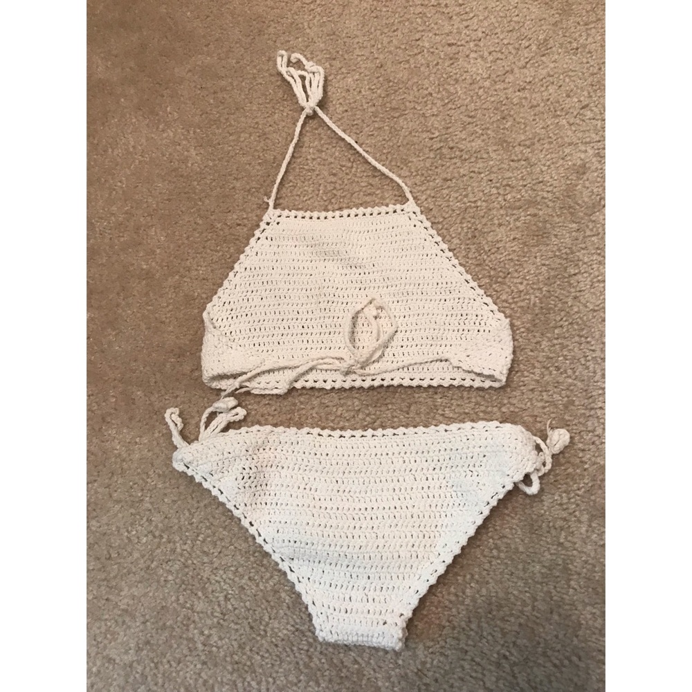 Crochet Triangle Tie Side Bikini Swimsuit - Picture 2 of 6